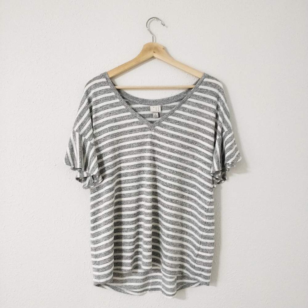 A New Day Striped Ruffle Sleeve Top